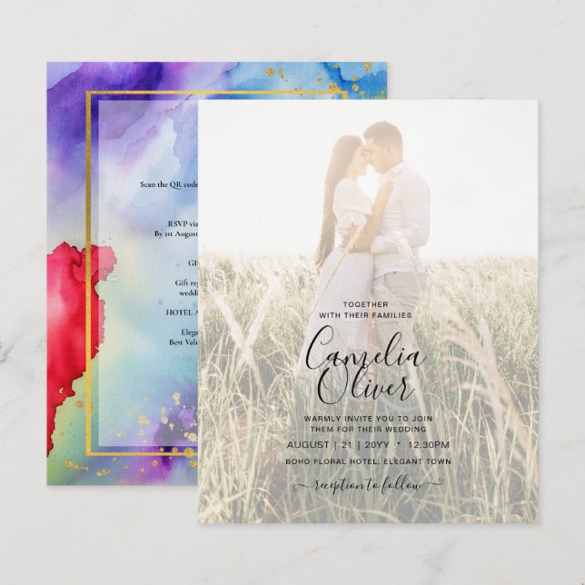 Lámina Invitación de boda con tinta de alcohol LeahG Arco (Anverso / Reverso)