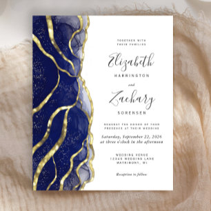 Lámina Invitación de Boda con Tinta Dorada y Azul Marino