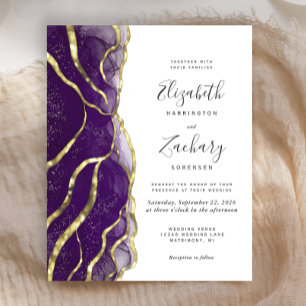 Lámina Invitación de boda con tinta púrpura dorada económ