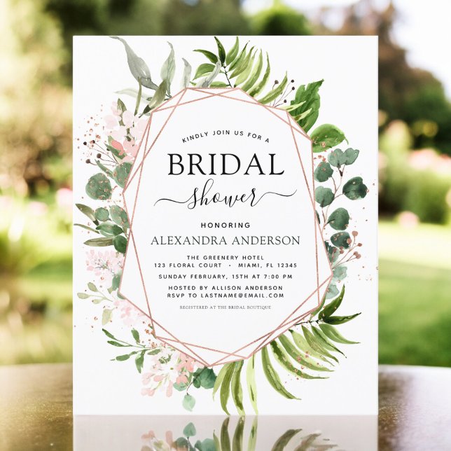 Lámina Invitación de boda con vegetación de oro rosa con  (Subido por el creador)