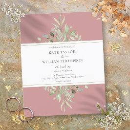 Lámina Invitación de boda con vegetación rosa polvorienta