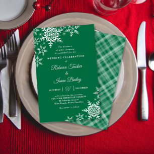 Lámina Invitación de Boda Cuadrada Verde Copos de Nieve E