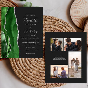 Lámina Invitación de boda de 4 fotos Budget Green Silver 