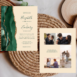 Lámina Invitación de boda de 4 fotos con champán esmerald