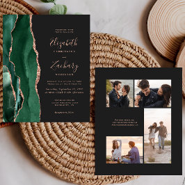 Lámina Invitación de boda de 4 fotos con rosa dorado verd