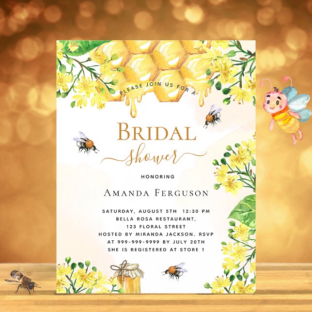 Lámina Invitación de boda de abeja de presupuesto con flo (Subido por el creador)
