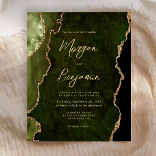 Lámina Invitación de boda de aceituna verde dorada agata 