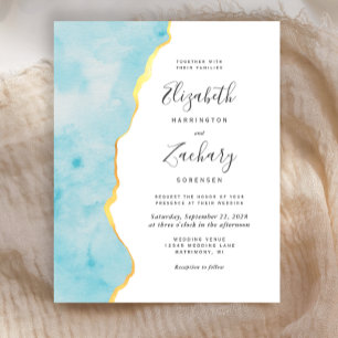 Lámina Invitación de boda de acuarela azul ágata Presupue