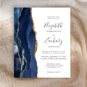 Lámina Invitación de boda de ágata dorada azul marino eco