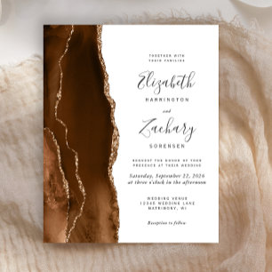 Lámina Invitación de boda de ágata dorada marrón moca eco