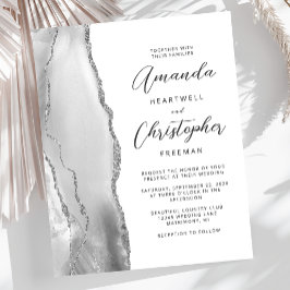 Lámina Invitación de boda de ágata gris blanca plateada e