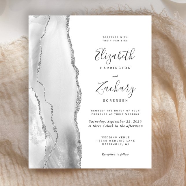 Lámina Invitación de boda de ágata gris blanca plateada e (Subido por el creador)