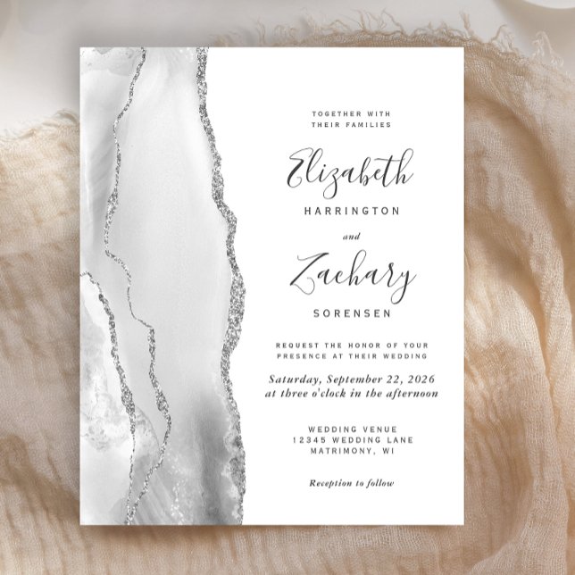 Lámina Invitación de boda de ágata gris blanca plateada e (Subido por el creador)