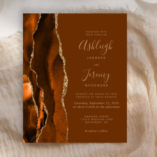 Lámina Invitación de boda de ágata naranja dorada marrón