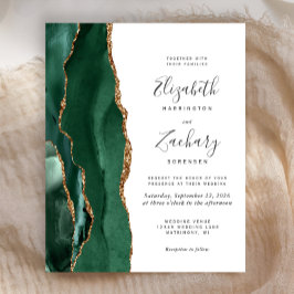 Lámina Invitación de boda de ágata verde esmeralda dorada