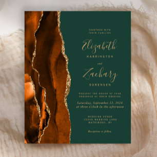 Lámina Invitación de boda de ágata verde oscuro con presu