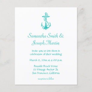 Lámina Invitación de boda de ancla vintage turquesa econó