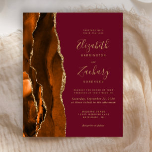 Lámina Invitación de boda de color burdeos con ágata de n