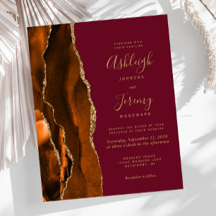 Lámina Invitación de boda de color burdeos con ágata de n