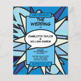 Lámina Invitación de boda de cómic azul moderno económico
