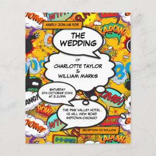Lámina Invitación de boda de cómic divertida y moderna co