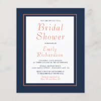 Invitación de boda de coral azul marino económico