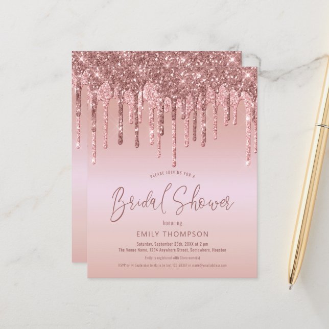 Lámina Invitación de boda de destellos de oro rosa económ (Anverso/Reverso In Situ)