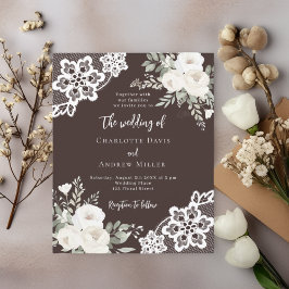 Lámina Invitación de boda de encaje con flores blancas y 