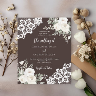 Lámina Invitación de boda de encaje con flores blancas y 