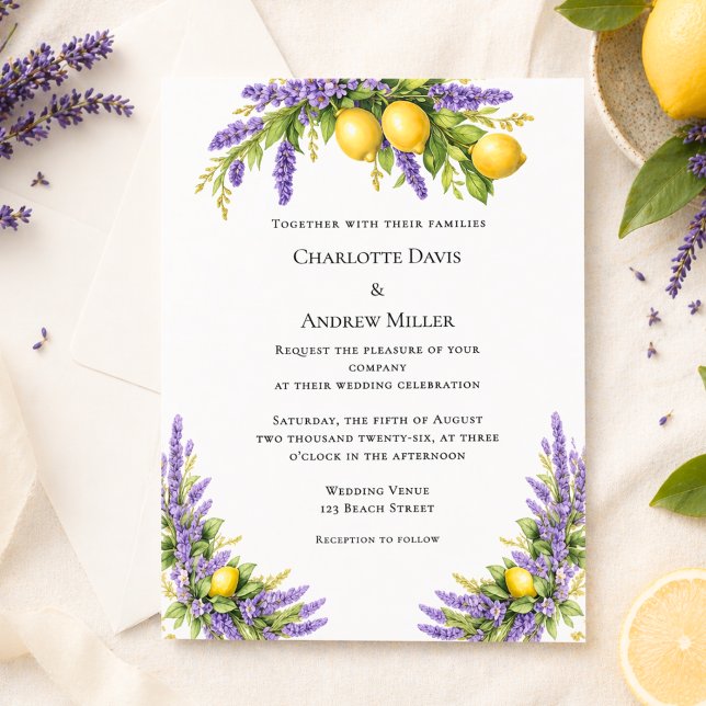 Lámina Invitación de boda de flores de lavanda y limones (Subido por el creador)