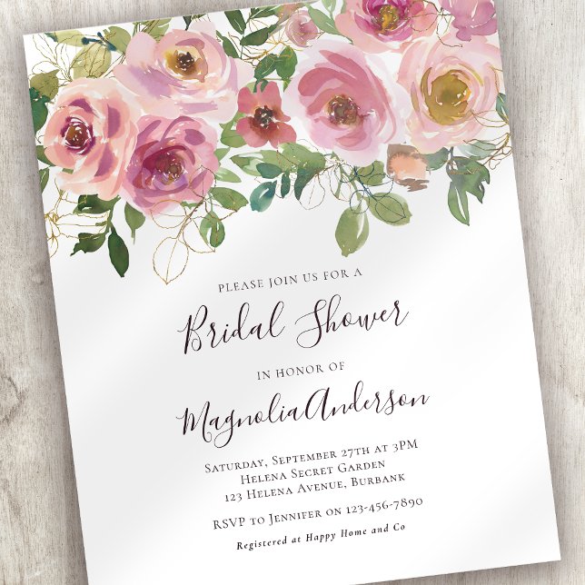Lámina Invitación de boda de flores rosadas presupuesto (Subido por el creador)