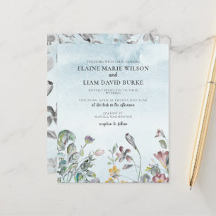 Lámina Invitación de boda de flores silvestres azules pol