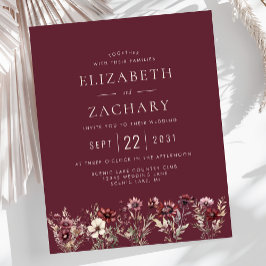 Lámina Invitación de boda de flores silvestres borgoña bo