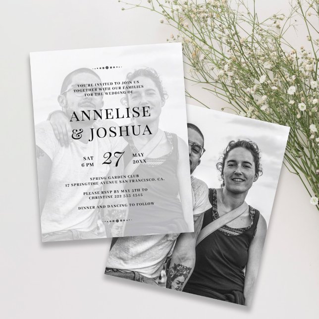 Lámina Invitación de boda de foto en blanco y negro moder (Subido por el creador)