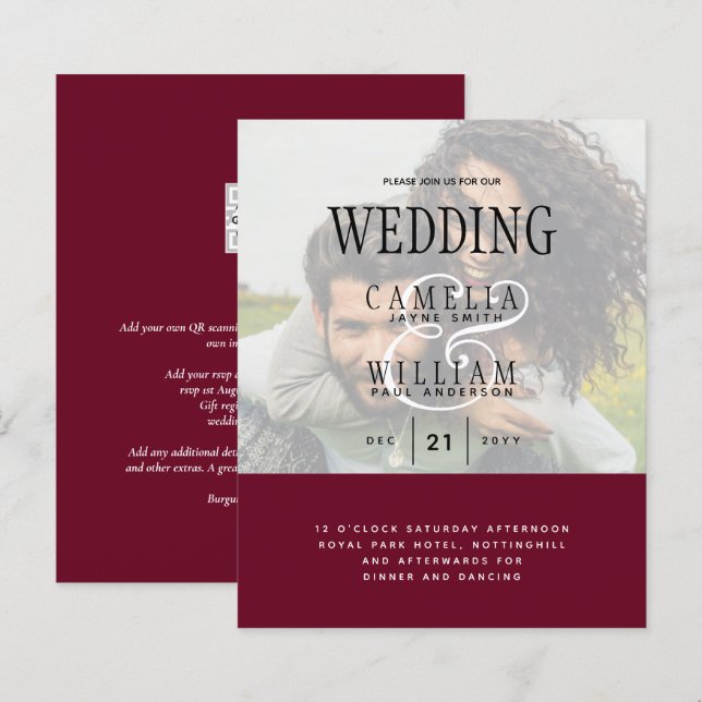Lámina INVITACIÓN DE BODA DE FOTOGRAFÍAS Superposición de (Anverso / Reverso)