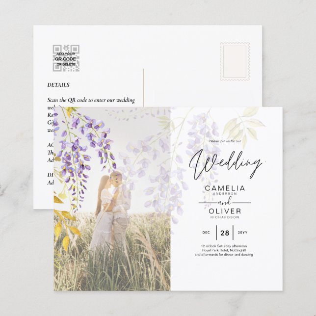 Lámina INVITACIÓN DE BODA DE FOTOS Wisteria PRESUPUESTO F (Anverso / Reverso)