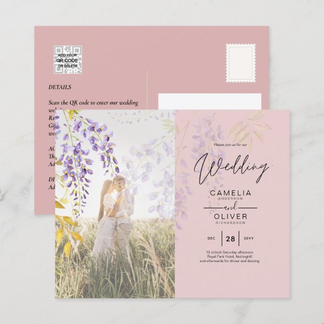 Lámina INVITACIÓN DE BODA DE FOTOS Wisteria PRESUPUESTO F (Anverso / Reverso)