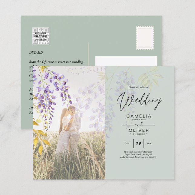 Lámina INVITACIÓN DE BODA DE FOTOS Wisteria PRESUPUESTO F (Anverso / Reverso)