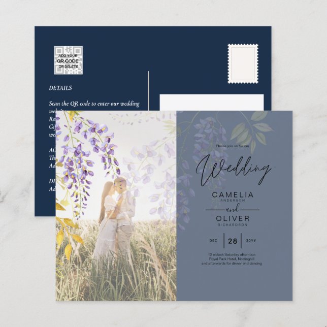 Lámina INVITACIÓN DE BODA DE FOTOS Wisteria PRESUPUESTO F (Anverso / Reverso)