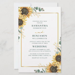 Lámina Invitación de boda de girasol de eucalipto floral