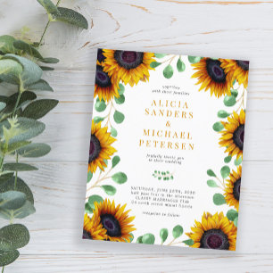Lámina Invitación de boda de girasol y eucalipto económic