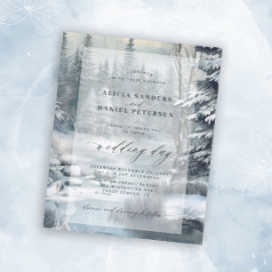 Lámina Invitación de boda de invierno en bosque de montañ