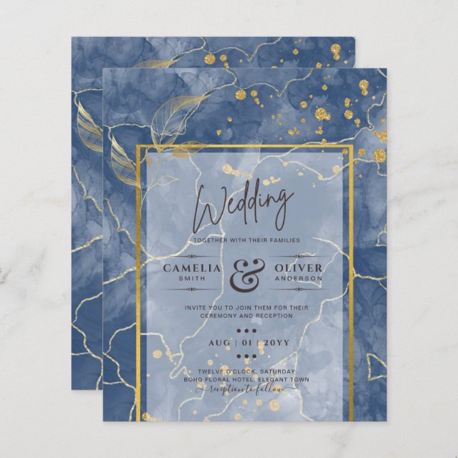 Lámina INVITACIÓN DE Boda de la Marina Azul de Oro (Anverso / Reverso)