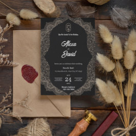 Lámina invitación de boda de lujo en blanco negro