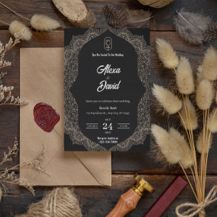 Lámina invitación de boda de lujo en blanco negro