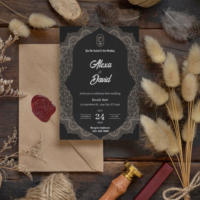 Lámina invitación de boda de lujo en blanco negro (Subido por el creador)