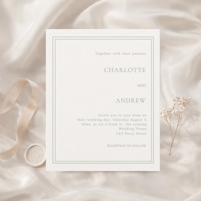 Lámina Invitación de boda de lujo simple verde marfil (Subido por el creador)