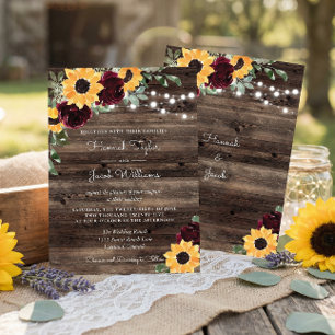 Lámina Invitación de Boda de Madera de Girasoles al Sol c