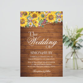 Lámina Invitación de boda de madera floral rústica económ