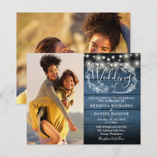Lámina Invitación de boda de madera rústica azul presupue